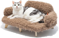 Dog Elevated Wooden Sofa Bed — Modern Pet Furniture with Washable Cover for Small & Medium Dogs, Brown