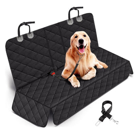 Dog Car Seat Cover — Waterproof Scratchproof Back Seat Protector Mat with Seat Belt for Cars, Trucks & SUVs